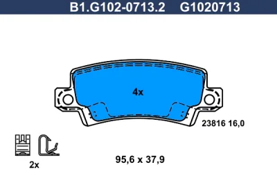 Комплект тормозных колодок, дисковый тормоз GALFER B1.G102-0713.2