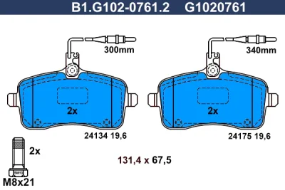 Комплект тормозных колодок, дисковый тормоз GALFER B1.G102-0761.2