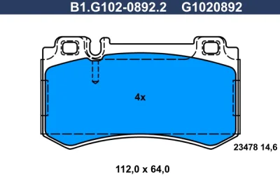 Комплект тормозных колодок, дисковый тормоз GALFER B1.G102-0892.2