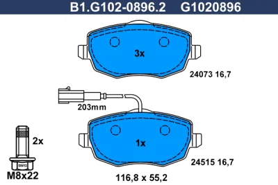 Комплект тормозных колодок, дисковый тормоз GALFER B1.G102-0896.2