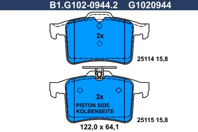 Комплект тормозных колодок, дисковый тормоз GALFER B1.G102-0944.2