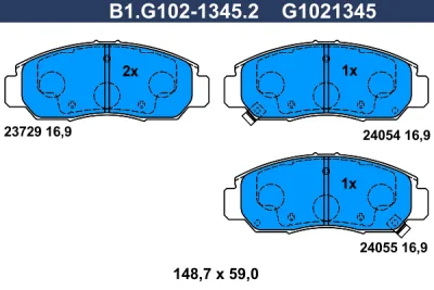Комплект тормозных колодок, дисковый тормоз GALFER B1.G102-1345.2