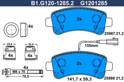 Комплект тормозных колодок, дисковый тормоз GALFER B1.G120-1285.2