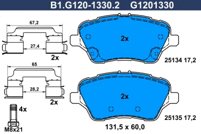 Комплект тормозных колодок, дисковый тормоз GALFER B1.G120-1330.2