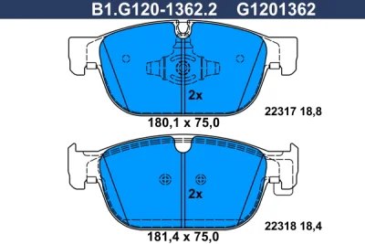 Комплект тормозных колодок, дисковый тормоз GALFER B1.G120-1362.2