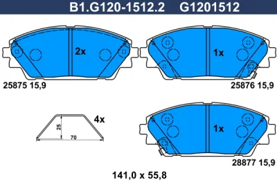 Комплект тормозных колодок, дисковый тормоз GALFER B1.G120-1512.2