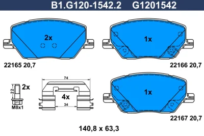 B1.G120-1542.2 GALFER Комплект тормозных колодок, дисковый тормоз