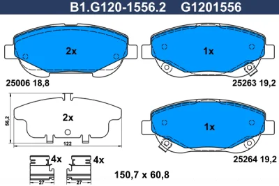 Комплект тормозных колодок, дисковый тормоз GALFER B1.G120-1556.2