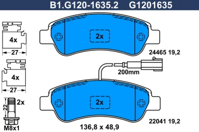Комплект тормозных колодок, дисковый тормоз GALFER B1.G120-1635.2