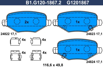 Комплект тормозных колодок, дисковый тормоз GALFER B1.G120-1867.2