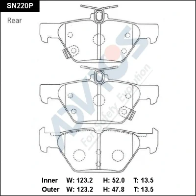 SN220P ADVICS Комплект тормозных колодок, дисковый тормоз