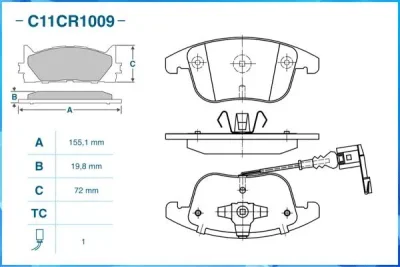 C11CR1009 CWORKS Комплект тормозных колодок, дисковый тормоз