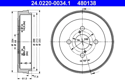 24.0220-0034.1 ATE Тормозной барабан