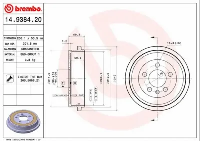 Тормозной барабан BREMBO 14.9384.20