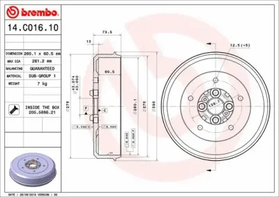 14.C016.10 BREMBO Тормозной барабан