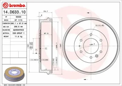 14.D633.10 BREMBO Тормозной барабан