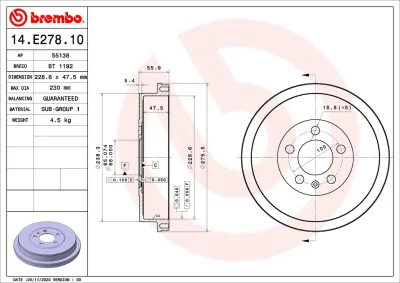 14.E278.10 BREMBO Тормозной барабан