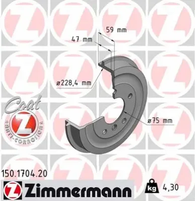 Тормозной барабан ZIMMERMANN 150.1704.20