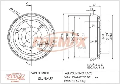 Тормозной барабан FREMAX BD-4909