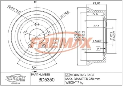 BD-5350 FREMAX Тормозной барабан