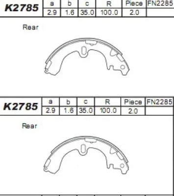 K2785 ASIMCO Комплект тормозных колодок