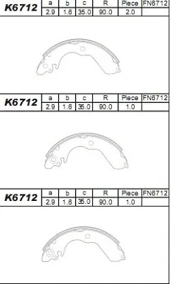 K6712 ASIMCO Комплект тормозных колодок