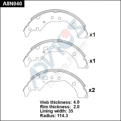 A8N040 ADVICS Комплект тормозных колодок