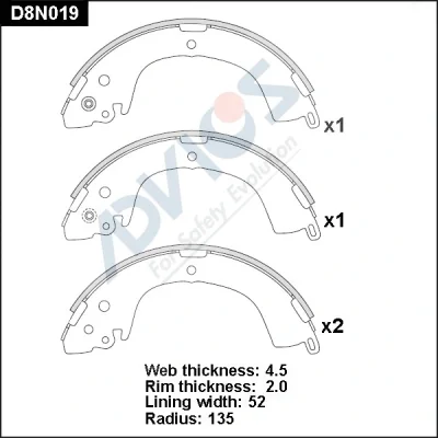 D8N019 ADVICS Комплект тормозных колодок
