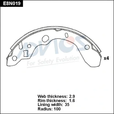 E8N019 ADVICS Комплект тормозных колодок