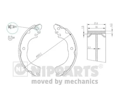 N3501058 NIPPARTS Комплект тормозных колодок, стояночная тормозная система