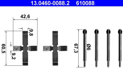 Комплектующие, колодки дискового тормоза ATE 13.0460-0088.2