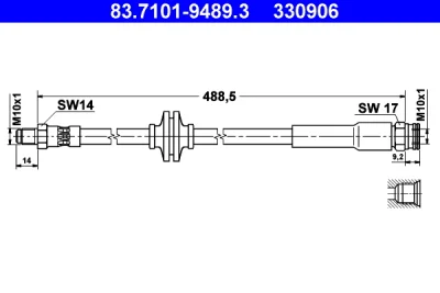 83.7101-9489.3 ATE Тормозной шланг