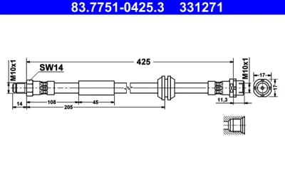 83.7751-0425.3 ATE Тормозной шланг