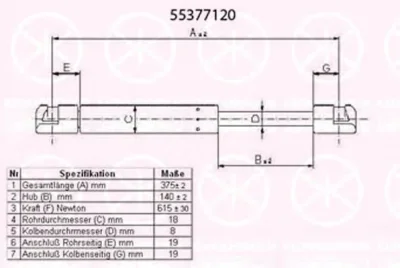 Газовый амортизатор крышки багажника, заднего стекла, капота KLOKKERHOLM 55377120