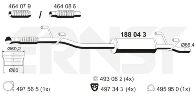 188043 ERNST Средний глушитель выхлопных газов