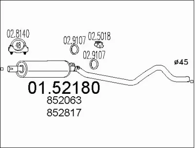 01.52180 MTS Средний глушитель выхлопных газов