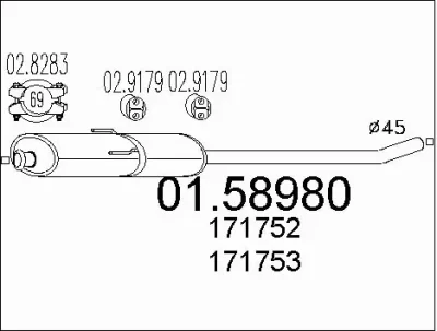 01.58980 MTS Средний глушитель выхлопных газов